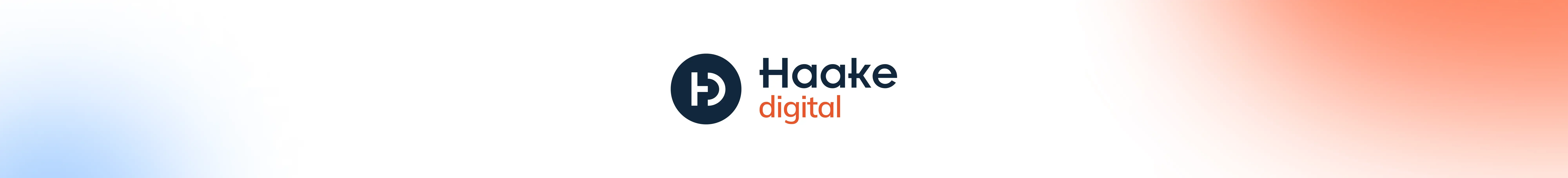 Headgrafik Haake digital Logo mit links einem blauen Blob und rechts einem größeren orangenen Blob